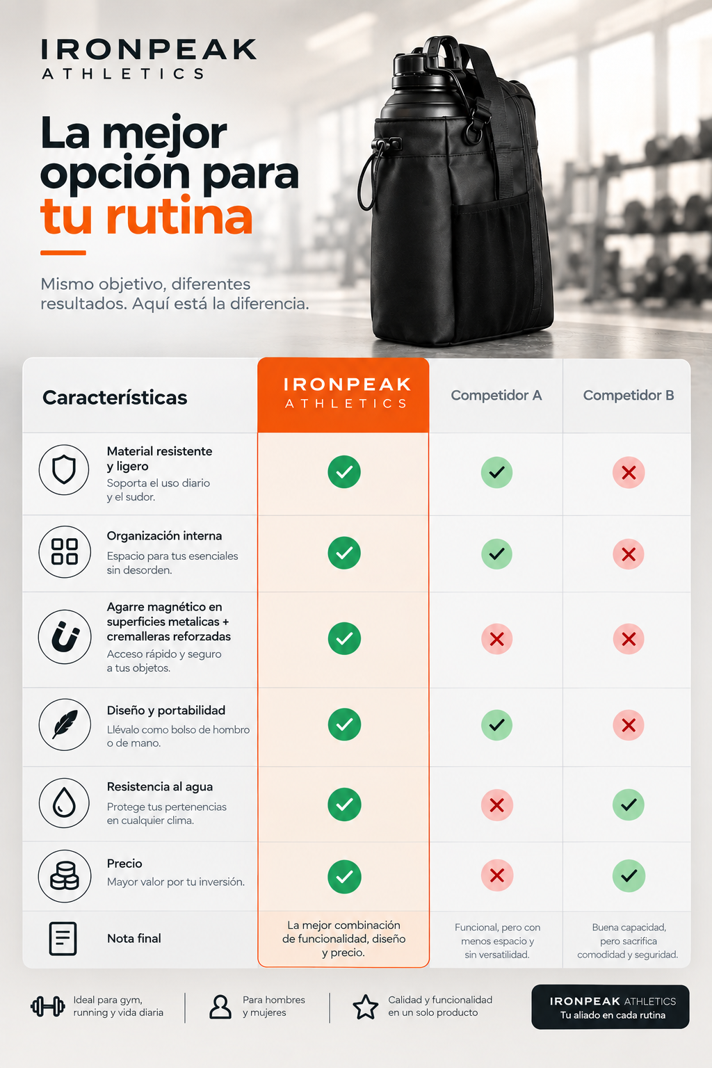 IronGo | Bolso Magnético Multifuncional | Todo lo que necesitas. Siempre contigo